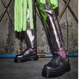 Dr. Martens 1461 Quad Platform Derby Size 8 Faux Fur Leather Metallic NEW Shoes